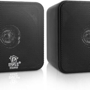 Pyle Home 4” Mini Cube Bookshelf Speakers-Paper Cone Driver, 200 Watt Power, 8 Ohm Impedance, Video Shielding, Home Theater Application and Audio Stereo Surround Sound System – 1 Pair -PCB4BK (Black)