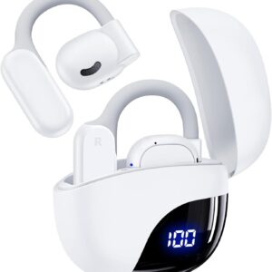 TAGRY Open Ear Earbuds Wireless Bluetooth Headphones 80Hrs Playtime Ear Buds with Earhooks IPX7 Waterproof Touch Control Earphones Sport Headsets for Workout Running White