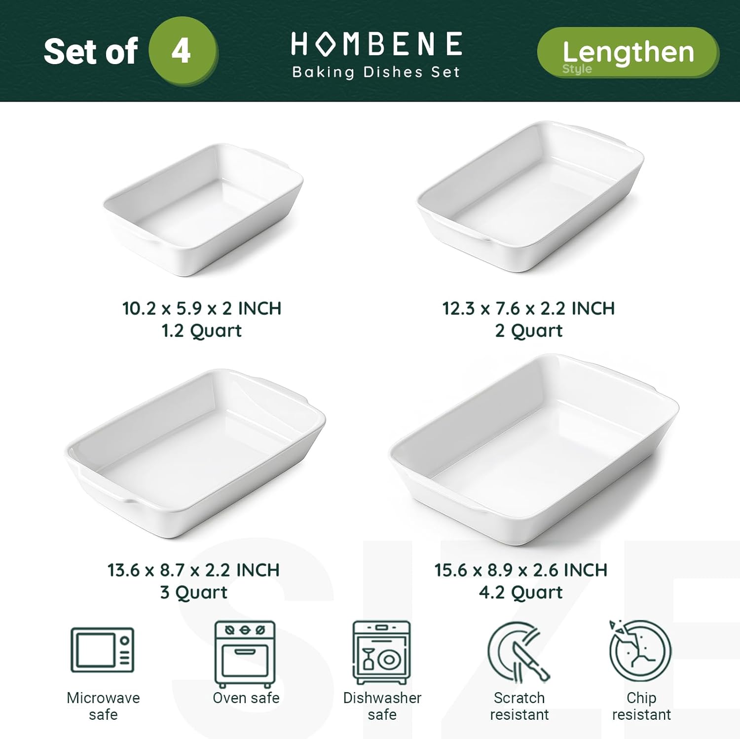 Baking Dish Set for 4, Ceramic Bakeware Sets with Handles, Casserole Dishes for Oven, Kitchen Decor, Microwave Oven Safe (1.2QT/2QT/3QT/4.2QT) - Image 2