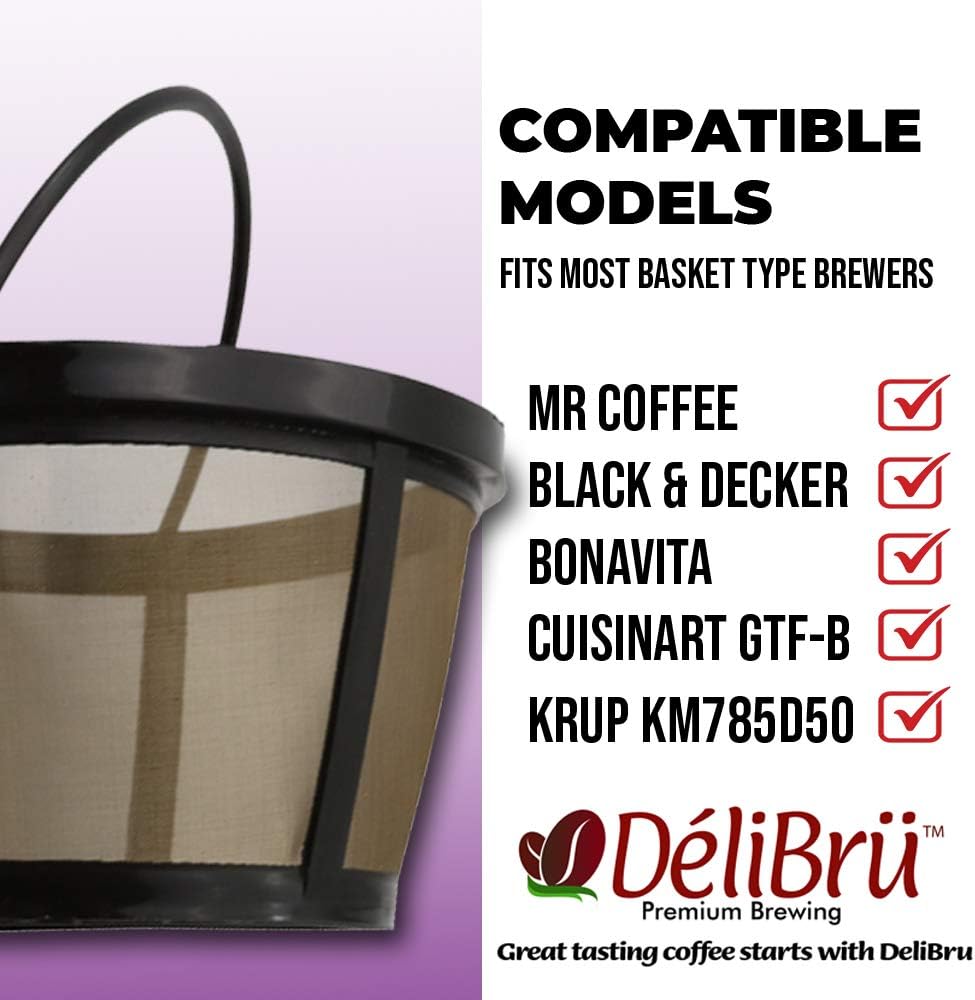 Delibru Gold Toned Reusable 8-12 Cup Basket Coffee Filter fits Mr. Coffee Makers and other Brand Brewers. Permanent Replacement for your Paper Filter, BPA Free - Image 6
