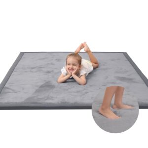 Baby Play Mat for Floor,1.3″ Thick Memory foam Tummy Time Mat,Soft Coral Velvet Nursery Rug,Extra Large Non Slip Crawling Mats for Toddlers,Infants,kids,Yoga Mats & Tatami Style for Living Room(Dark Gray)