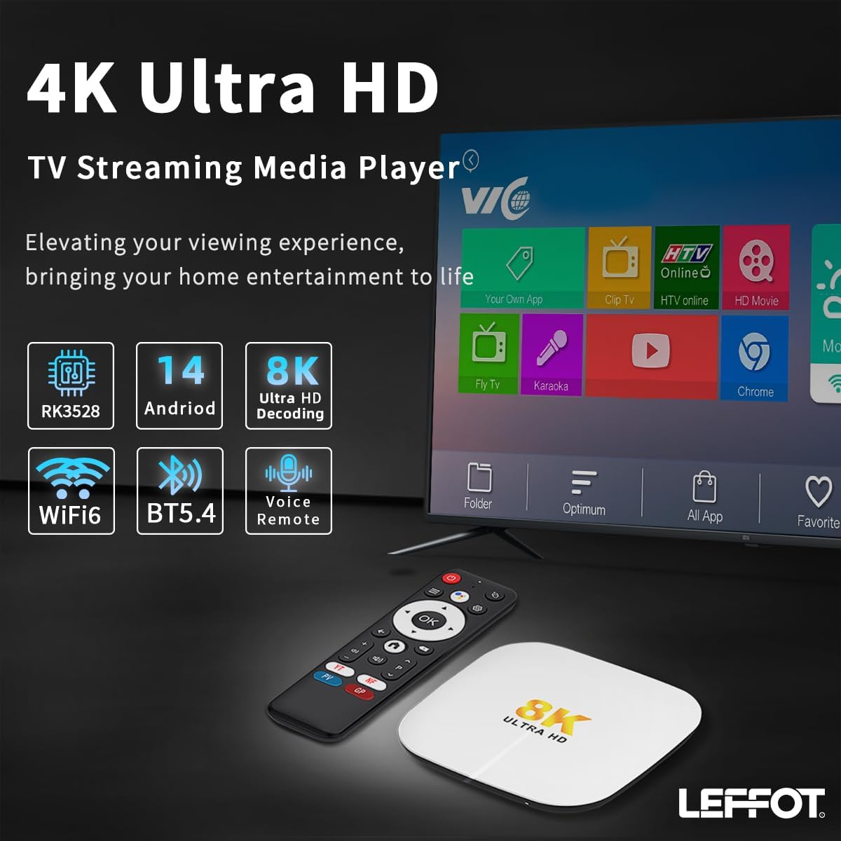 Android 14 TV Box 2025, LEFFOT M2 Plus 4K UHD Streaming Device for TV, with Google Play, Voice Remote, 2.4G&5G WiFi 6, BT 5.4, HDR10, 3D, Smart TV Box for Home TV Netflix YouTube (4GB-128GB) - Image 2