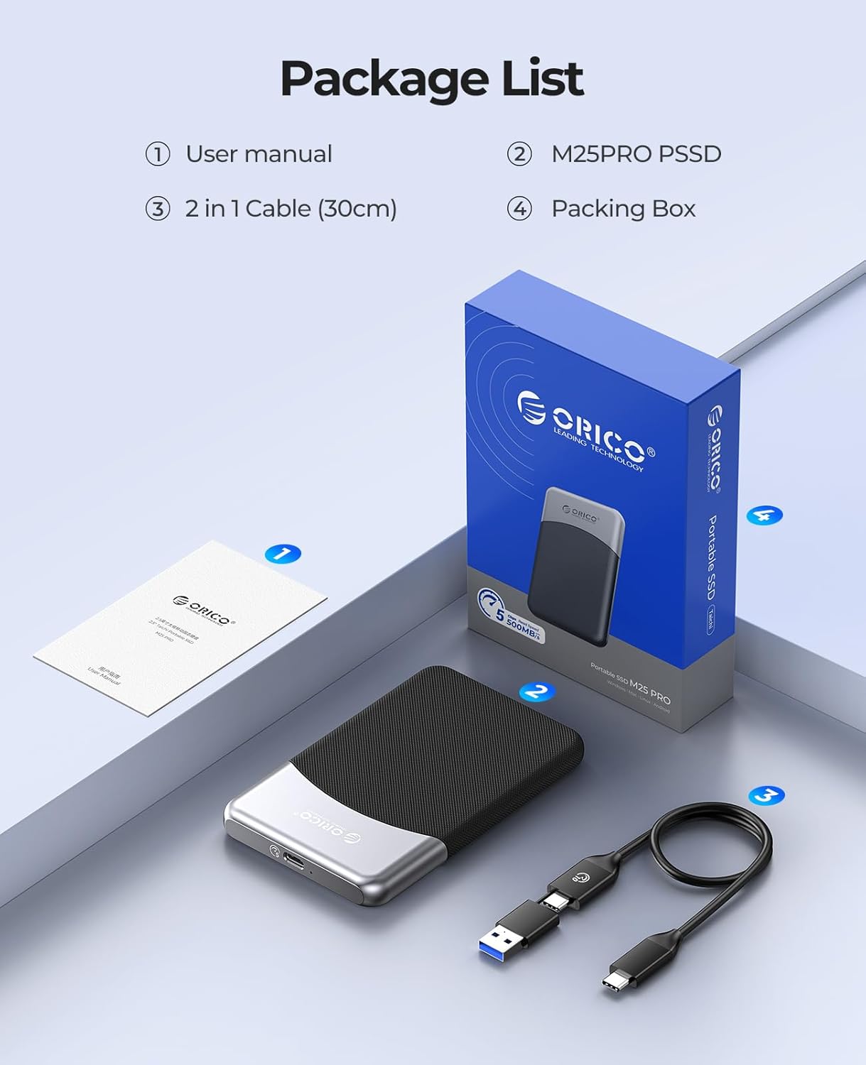 ORICO 4TB External SSD with 2 in 1 USB C Cable, Portable Solid State Drive USB 3.2 Gen 1 Up to 460MB/s, Dust and Drop Resistance, Reliable Storage for USB-C Smartphone, PC, Tablet, Labtop - M25PRO - Image 8