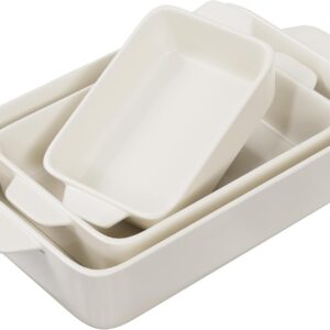 Kook Casserole Dish, Ceramic Baking Dish, Large Lasagna Pan Deep for Oven, 8.5 x 14, 11 x 7, 8 x 5, Set of 3, 92oz, 50oz, 20oz, Baking Pan with Handles, Oven Safe and Durable, Home, Gift, (Cream)