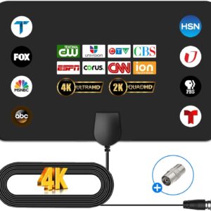 TV Antenna Indoor for Local Channels, 2025 Long Range Antenna for Smart TV, Easy to Install, Digital TV Antenna for All Smart/Old TVs, Supports 4K 1080P HD VHF UHF