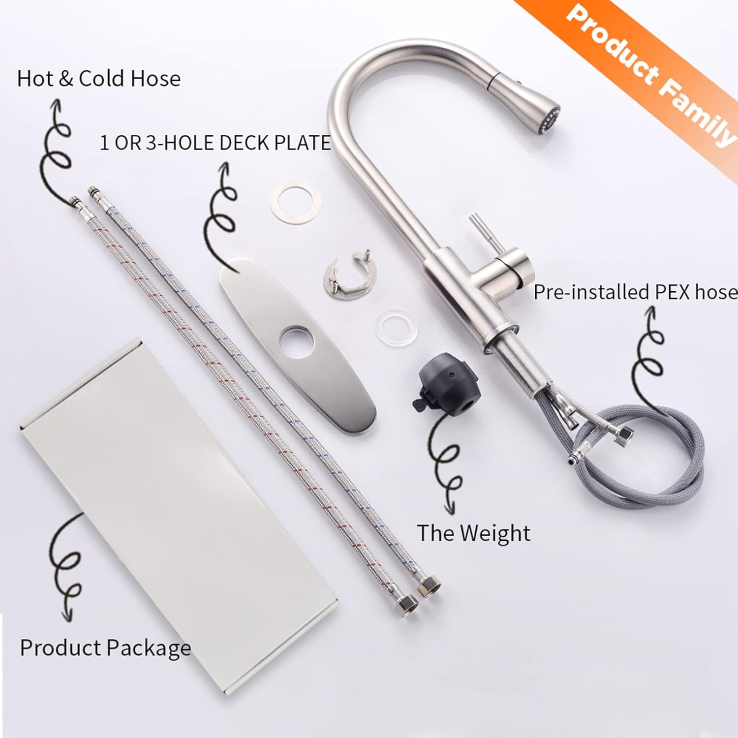 Kitchen Faucet with Pull Down Sprayer Brushed Nickel for Kitchen Sink High Arc Single Hole Deck Mount Single Handle Faucets Stainless Steel llaves para fregaderos de cocina - Image 5