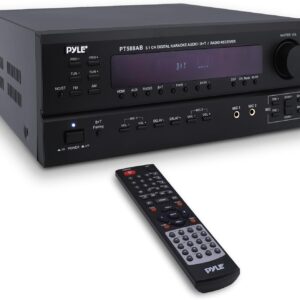 Pyle Wireless Bluetooth Power Amplifier System-420W 5.1 Channel Home Theater Surround Sound Audio Stereo Receiver Box w/RCA,AUX,Mic w/Echo,Remote,Support HDMI-For Subwoofer Speaker-Pyle PT588AB