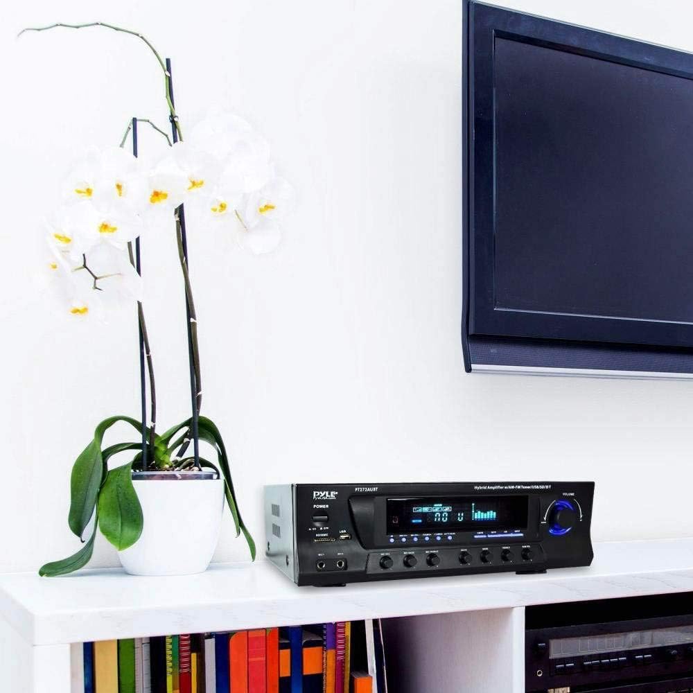 Pyle Wireless Bluetooth Audio Power Amplifier - 300W 4 Channel Home Theater Stereo Receiver with USB, AM FM, 2 Mic IN with Echo, RCA, LED, Speaker Selector, For Studio, Home Use, Black - PT272AUBT - Image 7
