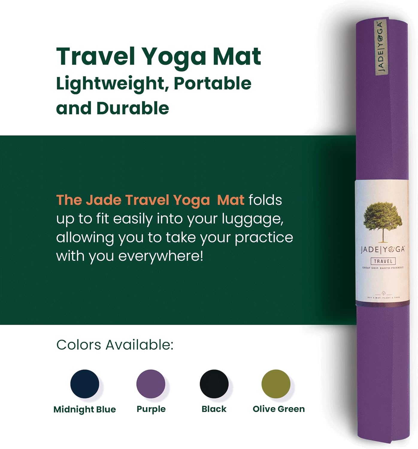 JadeYoga Travel Yoga Mat - Packable, Lightweight, and Portable Yoga Mat - Non-Slip Natural Rubber Mat for Women & Men - Great for Yoga, Home, Gym, Pilates, Fitness, and Stretching - Image 2