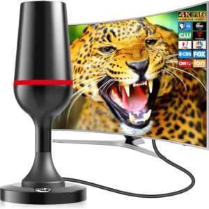 Digital TV Antenna for Smart Tv Indoor TV Antenna for Tv Without Cable with Strong Magnetic Base, 360° Reception HD Antenna for TV Indoor 4k -10FT Long Cables（Red-V15712