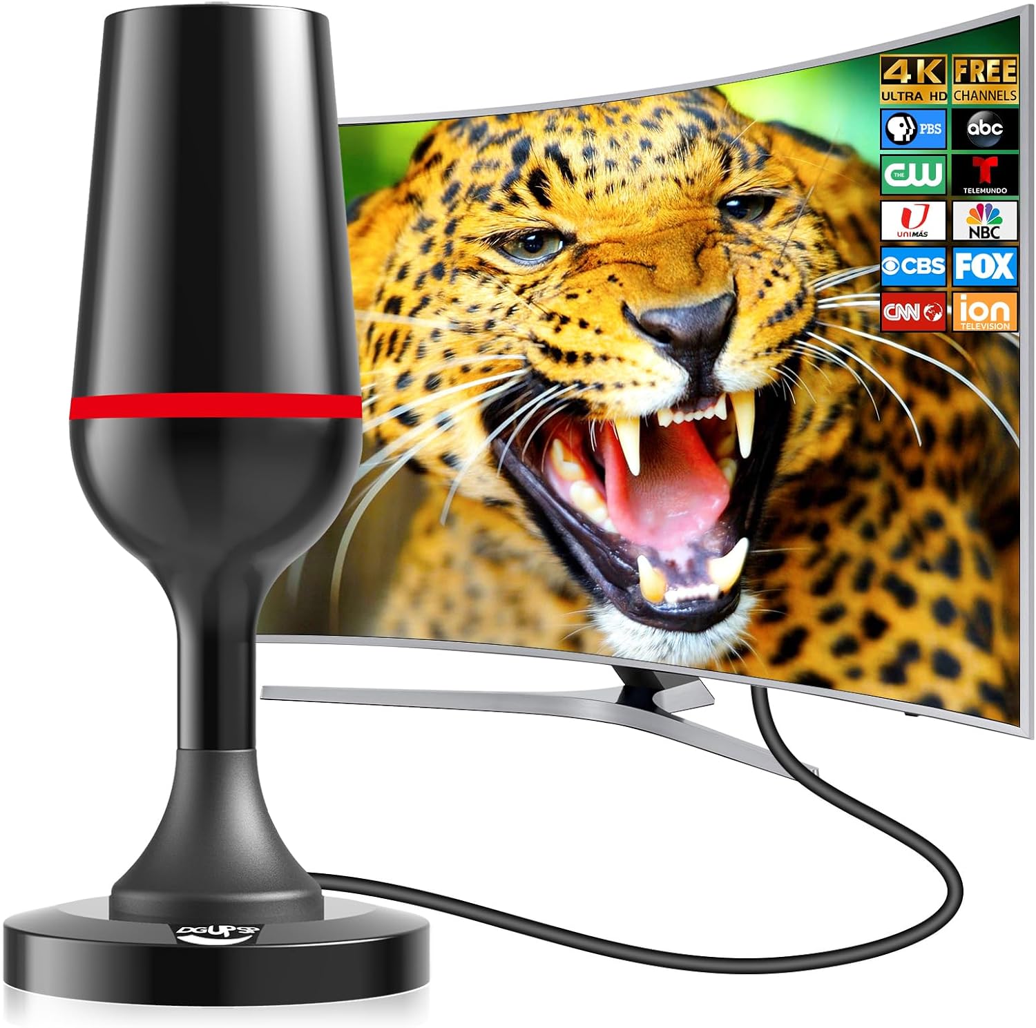 Digital TV Antenna for Smart Tv Indoor TV Antenna for Tv Without Cable with Strong Magnetic Base, 360° Reception HD Antenna for TV Indoor 4k -10FT Long Cables(Red-V15712