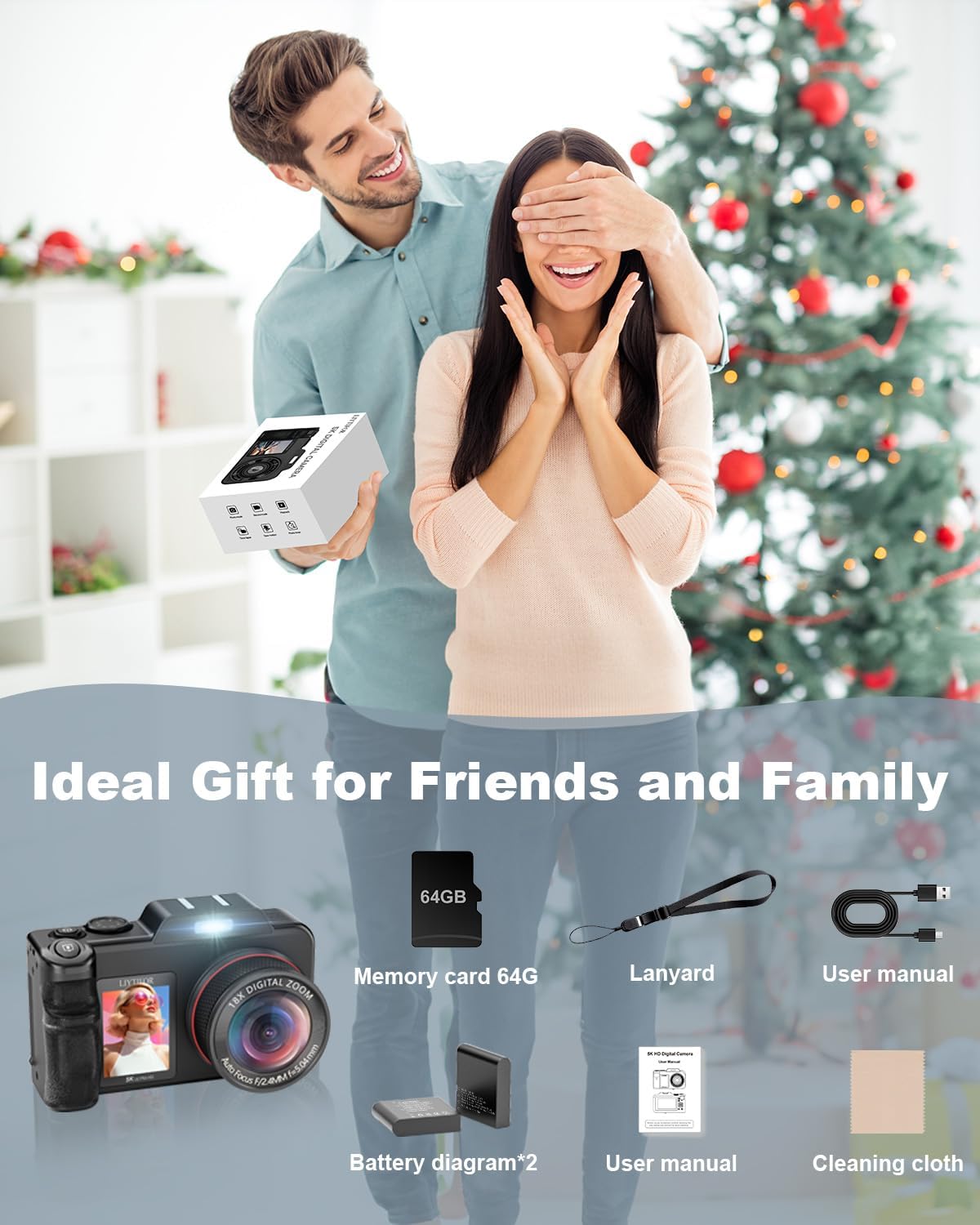 5K Digital Camera for Photography, 80MP 3.5"+2" Dual Screen for Self-Framing 18X Zoom Autofocus Vlogging Camera for YouTube/Content Creators/Travel, Includes 64GB Card + 2 Batteries & Flash, LIYTIFOR - Image 9