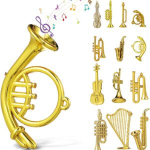 VICASKY 14pcs Mini Musical Instruments Charms Set Christmas Tree Ornaments with Tiny Guitar Trumpet Saxophone Elements Pendants for Dollhouse Accessories Holiday Decorations 2.83″X1.97″