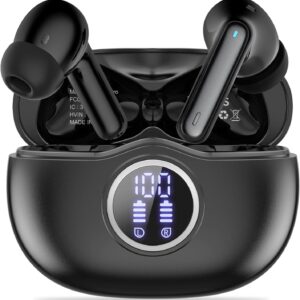 A10 Pro Wireless Earbuds Bluetooth 5.3 HiFi Stereo, 50H Playback LED Digital Display Earphones, ENC Noise Cancelling Mic, Ergonomic Sport Headphone Headset for Gym/Running/Work-Black