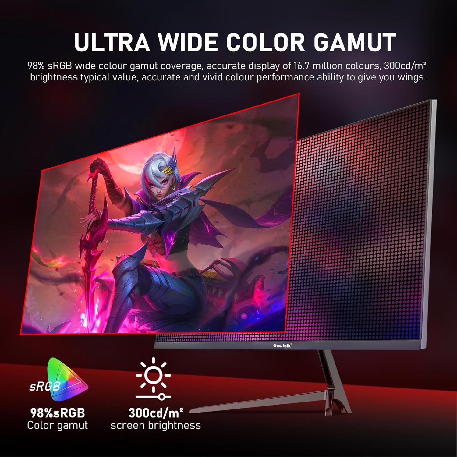 Gawfolk 27 inch 2K QHD(2560×1440) PC Screen, 165Hz Gaming Monitor, 1ms Without Bezel, FreeSync,98% sRGB, 178° Wide Viewing Angle,Display 1.4、Port HDMI2.0, Wall Mount Compatible 75 * 75MM- Black - Image 5