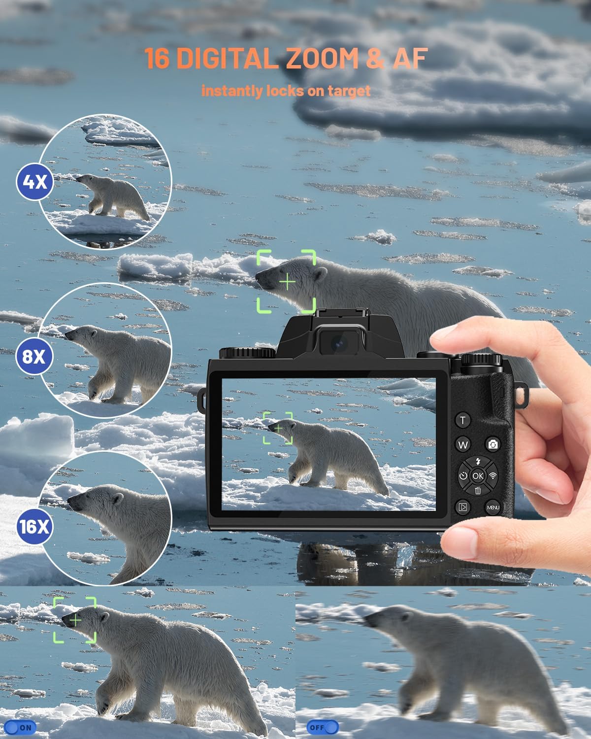 8K Digital Camera for Photography, Vlogging Camera for YouTube with Autofocus, 4 Inch Touchscreen 16X Digital Zoom Video Camera with 3000mAh Battery, Dual-Lens, Lens Hood, 32GB TF Card and Flash,Black - Image 5