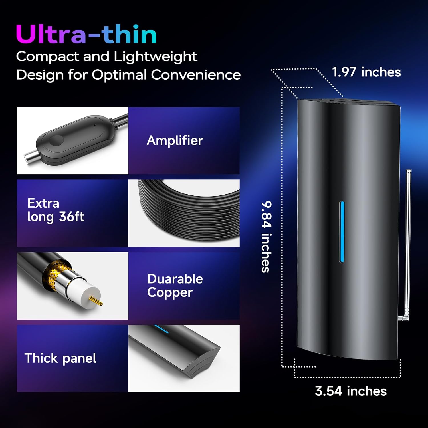 3200+ Miles Range Upgraded TV Antenna, Strongest Digital Antenna for Smart TV Indoor Outdoor with Amplifier, Long Range 360° Reception HD Local Channels, Supports 8K, 4K, 1080P for All TVs-38FT Cable - Image 9