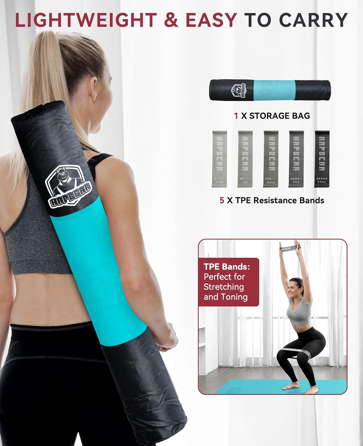 HAPBEAR Large Yoga Mat - 72"x36"x6mm (1/4 inch), Extra Wide Non-Slip Exercise Mat for Home Workout, Yoga, Pilates & Stretching, Durable & Eco-Friendly, Includes Bonus Resistance Bands & Carry Bag - Image 7