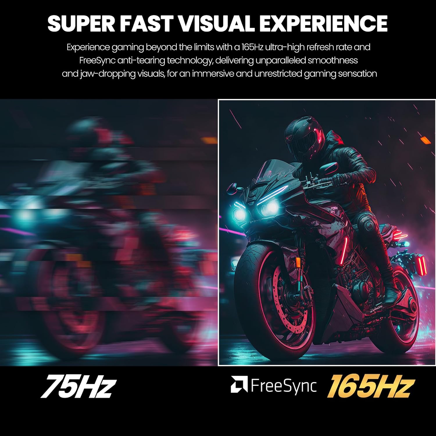 CRUA 24.5Inch Gaming Monitor 144Hz/165Hz, FHD(1920x1080P) 120% sRGB Computer Monitor, Height/Pivot/Swivel/Tilt Adjustable Vertical Monitor, Support FreeSync, DP,HDMI, Wall Mount (75mmX75mm) - Image 4