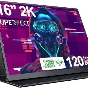 UPERFECT 2K 120Hz Portable Gaming Monitor, 16″ 2560×1600 QHD 16:10 400 Nits Portable Monitor for Laptop w/VESA & Cover HDR FreeSync Eye Care External Second Screen for PC Phone Game Console
