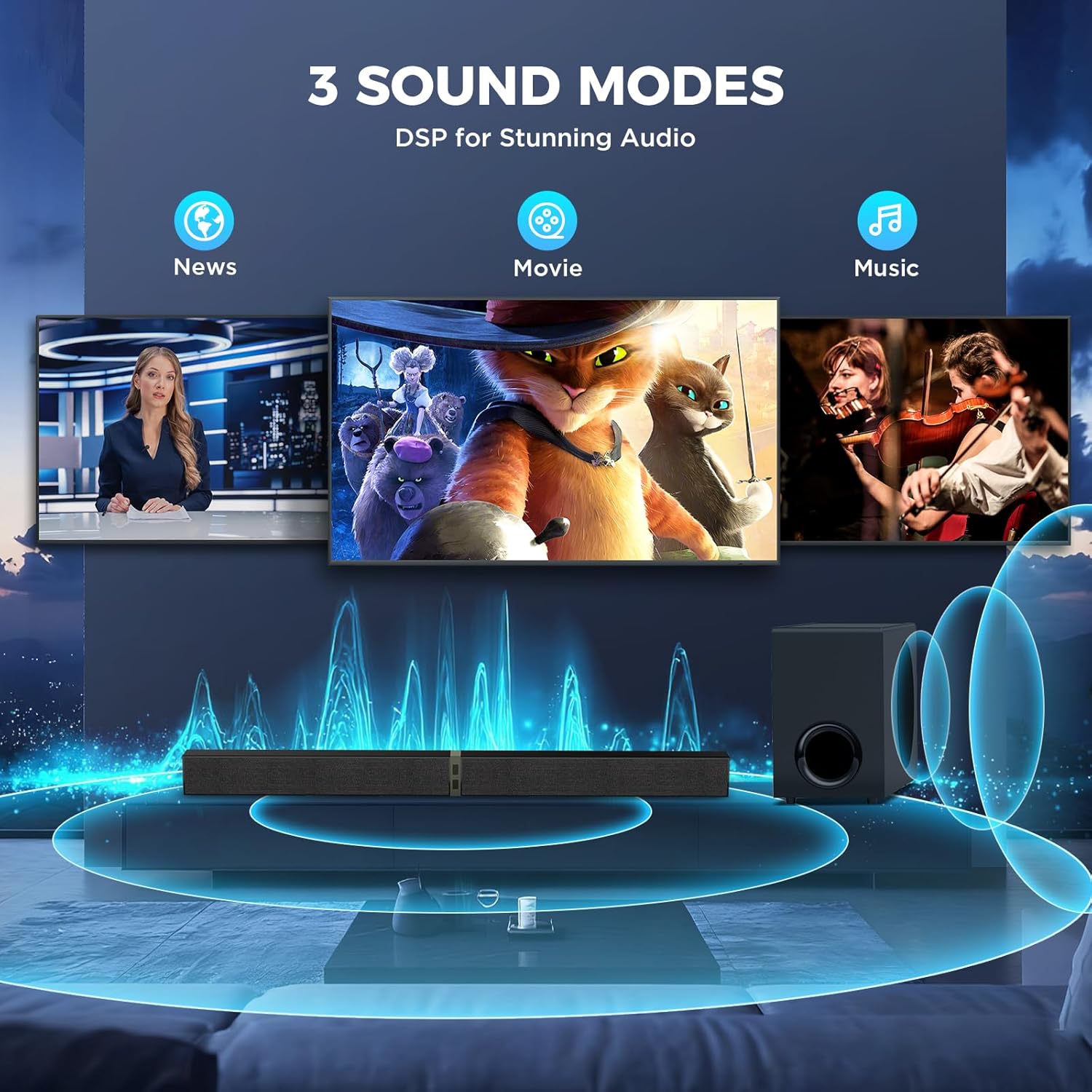 MZEIBO Sound Bar with Subwoofer,120W Soundbar for Smart TV Surround Sound Home Theater System Bluetooth 5.3 Audio Compatible with ARC, AUX, Optical - Image 5