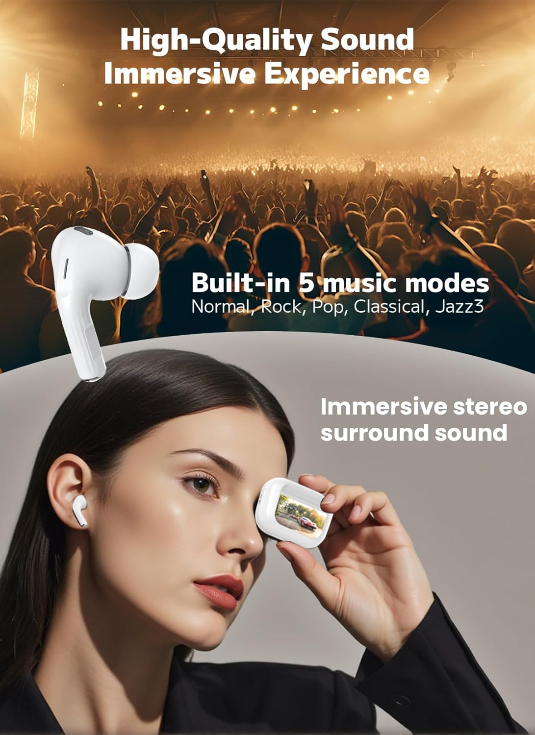 Wireless Earbuds, Bluetooth 5.4 Ear Buds with Smart Touchscreen Case, ENC Noise Cancelling Headphones with 48H Playtime, Bass Stereo Sound, Compatible with iPhone Air/17/16/15/14/Android, Pad - Image 6