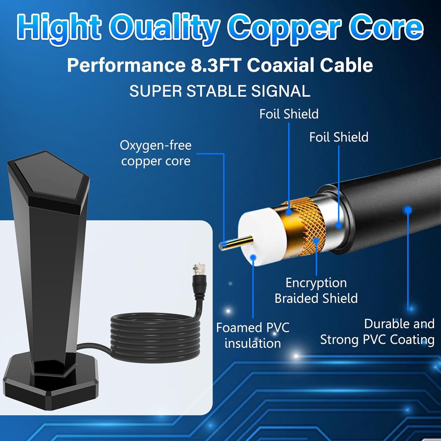 2025 TV Antenna Indoor,450+ Mile Range Digital Antenna for Smart TV,360°&Long Range Reception HDTV Antenna for Local Channels with Strong Magnetic Base Support 8K 4K 1080p All TVs 10FT Coax Cable - Image 6