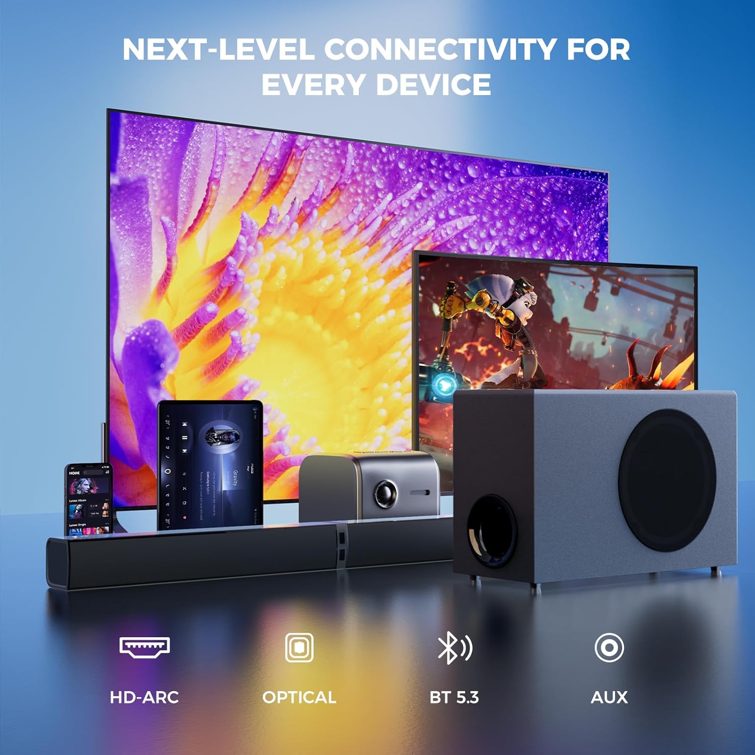 MZEIBO Sound Bar with Subwoofer,120W Soundbar for Smart TV Surround Sound Home Theater System Bluetooth 5.3 Audio Compatible with ARC, AUX, Optical - Image 8