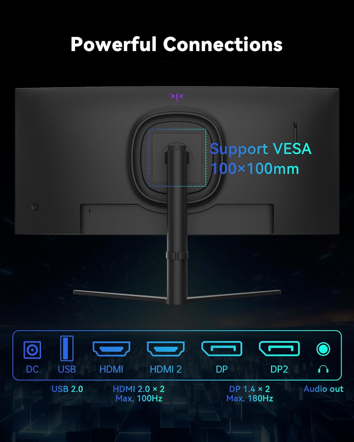 KTC 34 Inch UWQHD Curved Gaming Monitor, 3440x1440 Ultrawide PC Monitor 1500R, 180Hz 21:9 Display, Adaptive Sync, 1ms MPRT, 4000:1 Contrast, Tilt/Swivel/Pivot/Height Adjustment, HDMI2.0 & DP1.4,H34S5 - Image 8