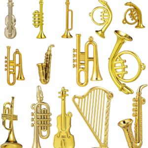 14pcs Christmas Musical Instrument Ornaments Set Mini Trumpet Saxophone Violin Guitar Models Christmas Tree Hanging Decorations Dollhouse Decor Music Party Supplies