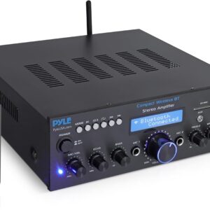 Pyle Wireless Bluetooth Power Amplifier System- 200W Dual Channel Sound Audio Stereo Receiver w/USB, SD, AUX, MIC w/Echo, Radio, LCD – Home Theater Entertainment via RCA, Studio Use, Black – PDA6BU.6