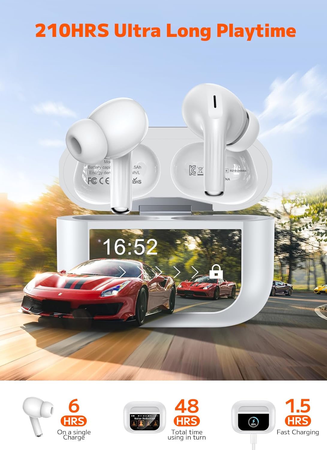 Wireless Earbuds, Bluetooth 5.4 Ear Buds with Smart Touchscreen Case, ENC Noise Cancelling Headphones with 48H Playtime, Bass Stereo Sound, Compatible with iPhone Air/17/16/15/14/Android, Pad - Image 2