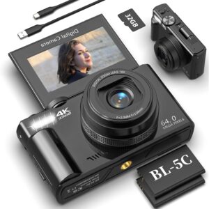 Digital Cameras for Photography, Vlogging Camera for YouTube with Autofocus 3” 180° Flip Screen Selfie WiFi Camera 18X Digital Zoom Flash Light 2 Batteries & 32GB SD Card