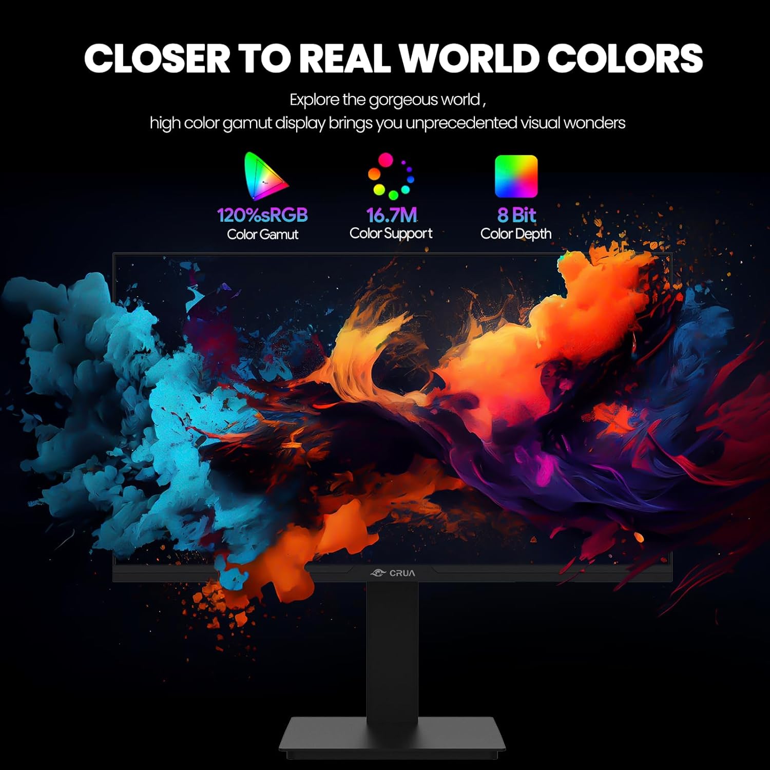 CRUA 24.5Inch Gaming Monitor 144Hz/165Hz, FHD(1920x1080P) 120% sRGB Computer Monitor, Height/Pivot/Swivel/Tilt Adjustable Vertical Monitor, Support FreeSync, DP,HDMI, Wall Mount (75mmX75mm) - Image 3