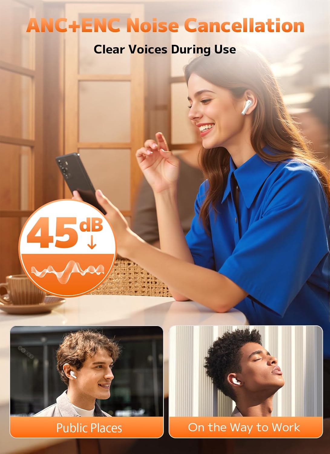 Wireless Earbuds, Bluetooth 5.4 Ear Buds with Smart Touchscreen Case, ENC Noise Cancelling Headphones with 48H Playtime, Bass Stereo Sound, Compatible with iPhone Air/17/16/15/14/Android, Pad - Image 4