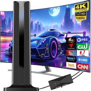 Digital TV Antenna Indoor, 2025 HD Antenna for Smart TV with 3M Stick Base 360°&Long Range Reception for Local Channels, Easy Setup Antena Without Cable