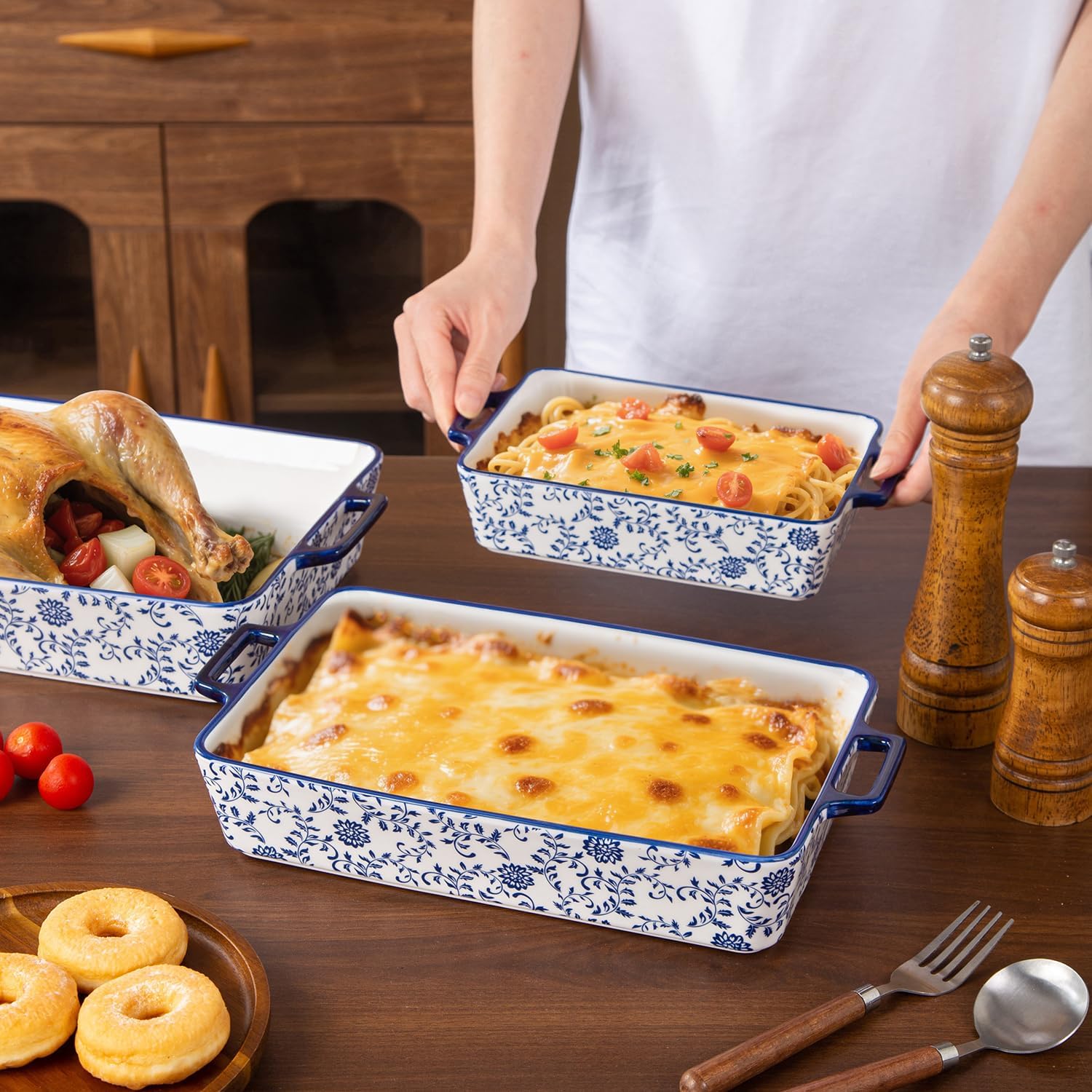 Bakeware Set Ceramic Baking Dish Casserole Dishes for Oven Rectangular Lasagna Pan for Cooking, Kitchen - Microwave Dishwasher Safe - Wedding & House Warming Gift, Set of 3, Blue - Image 2