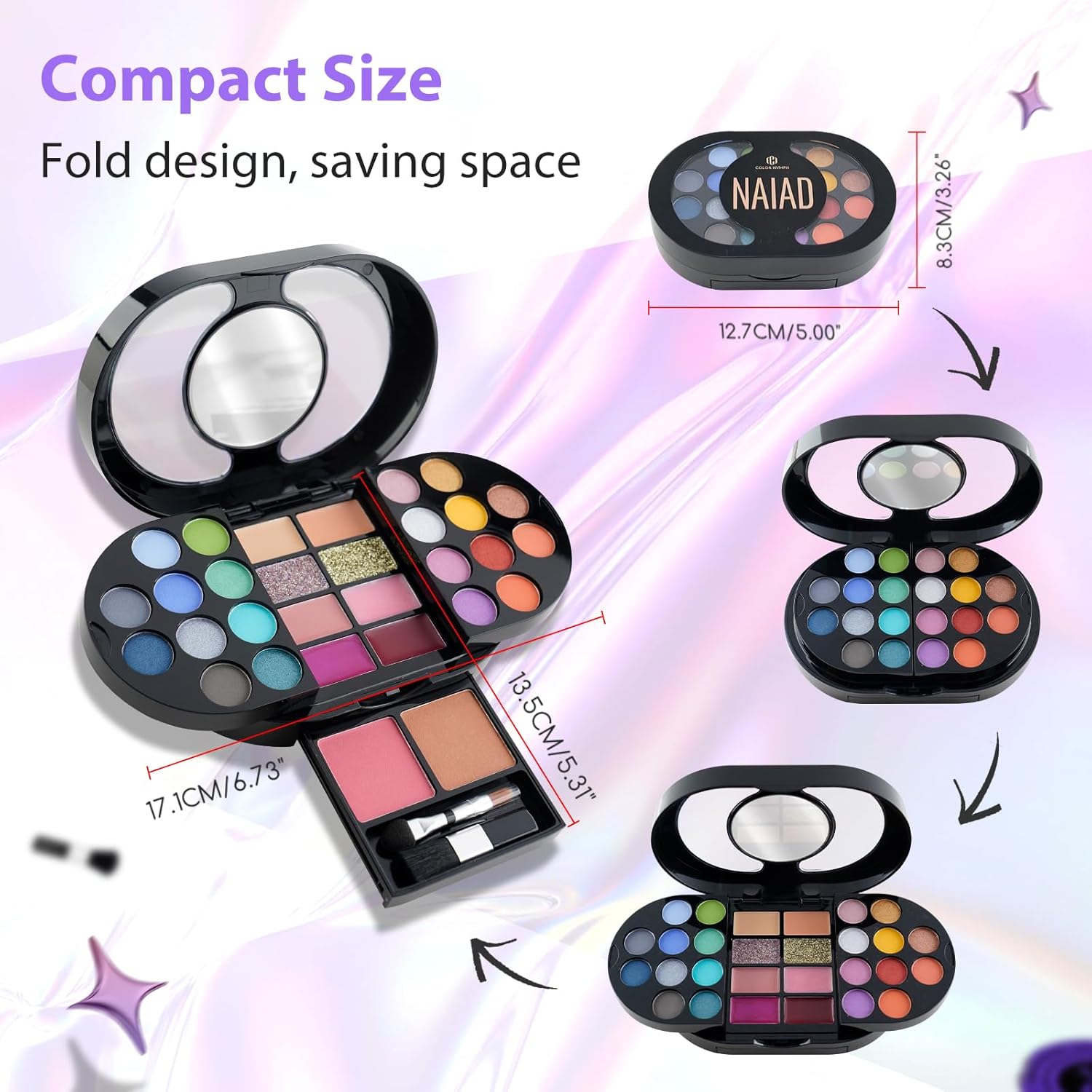 Color Nymph Travel Makeup Palette with Mulit-Colors Eyeshadows,Concealer, Body Glitter,Lip Glosses,Blush,Highlighter,Makeup Applicators And Mirror - Image 6