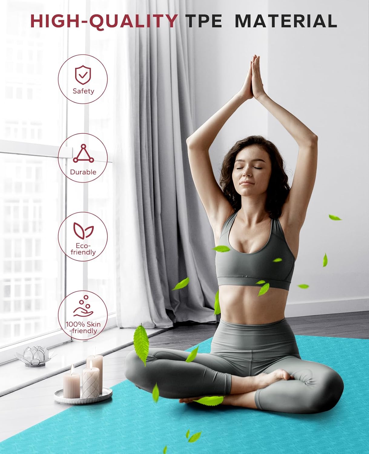 HAPBEAR Large Yoga Mat - 72"x36"x6mm (1/4 inch), Extra Wide Non-Slip Exercise Mat for Home Workout, Yoga, Pilates & Stretching, Durable & Eco-Friendly, Includes Bonus Resistance Bands & Carry Bag - Image 6