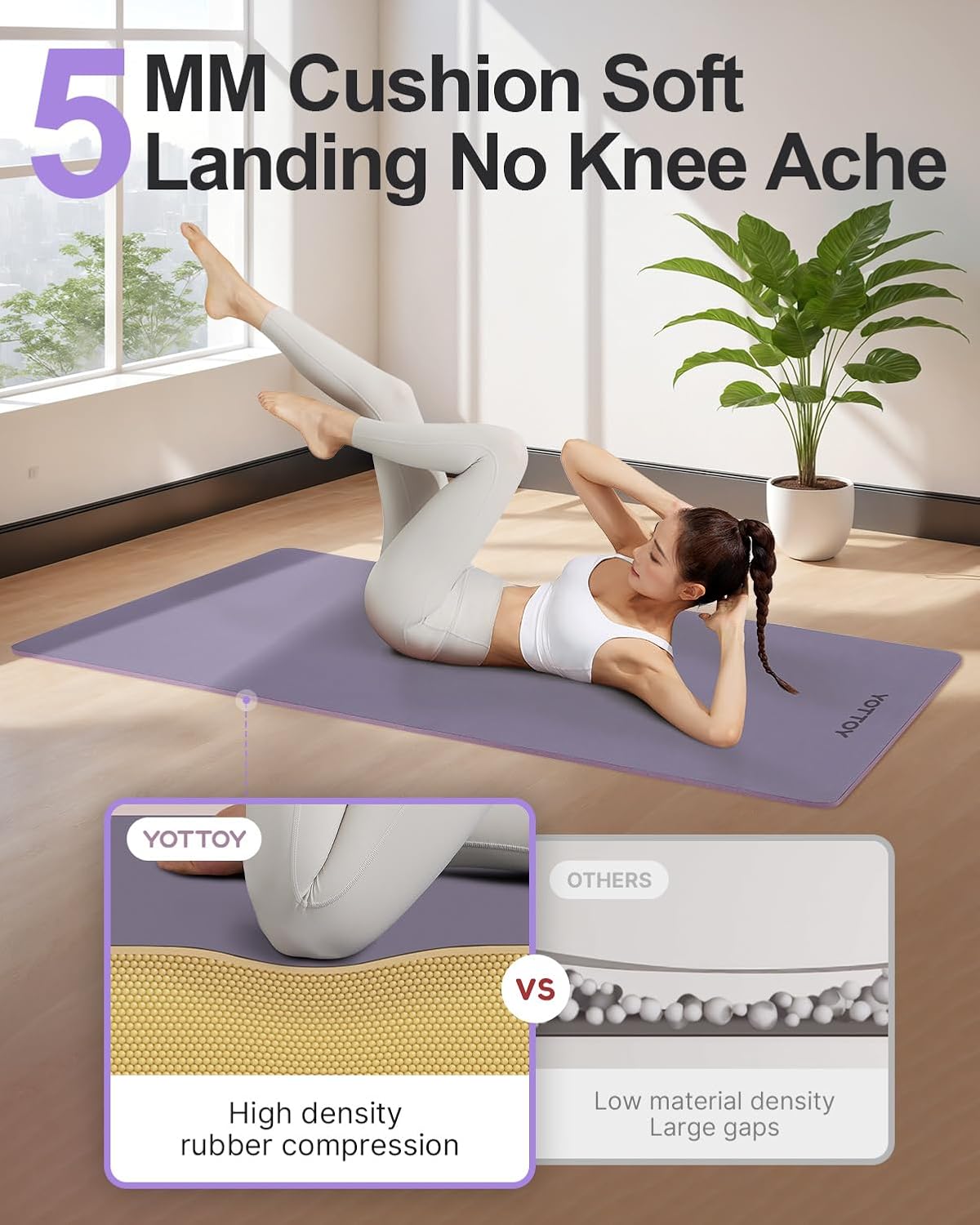 YOTTOY Yoga Mat,Non-Slip Hot Yoga Mat with Anti-Tear Design and Friendly Natural Rubber Mat with Strap and Bag - Image 5