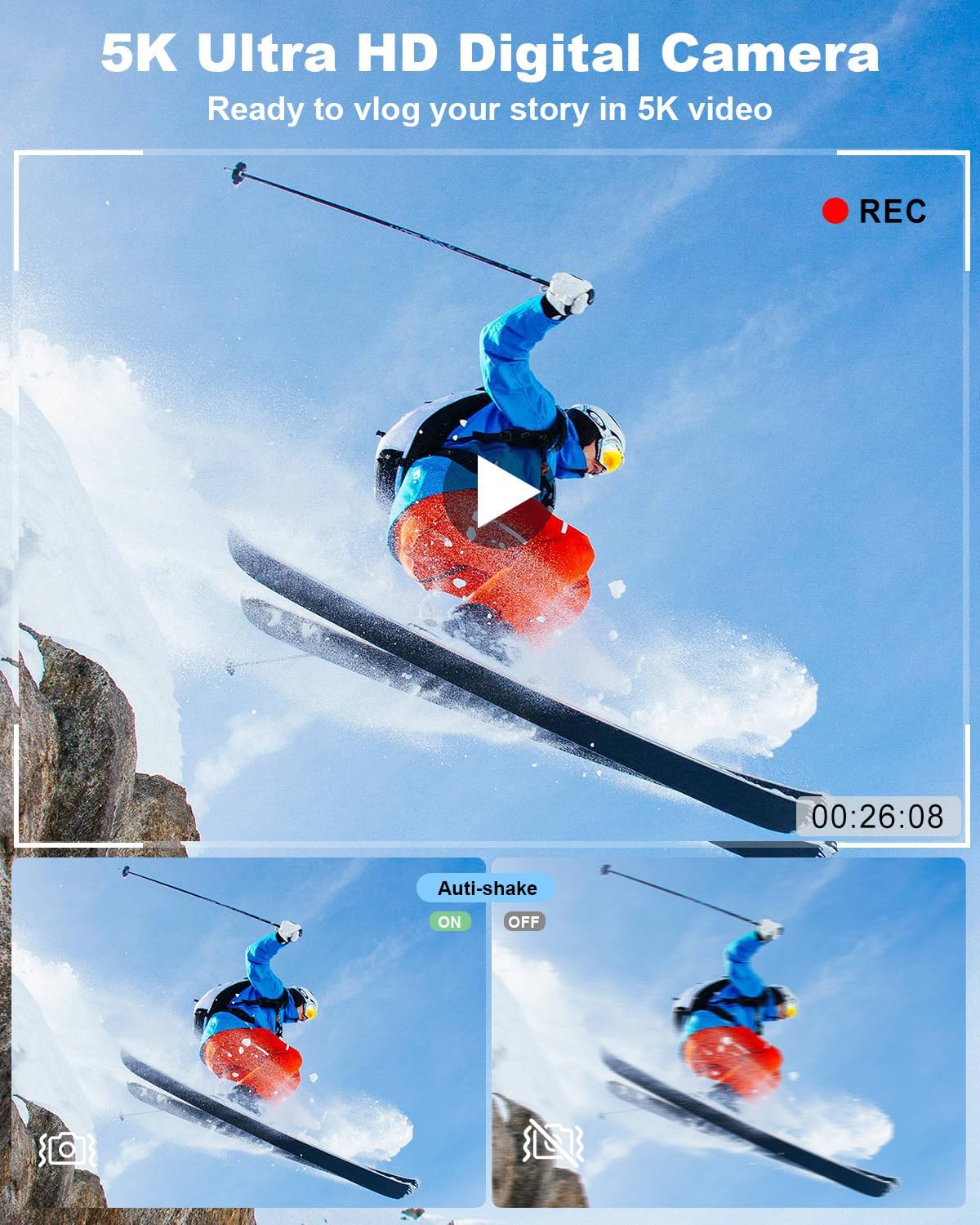 5K Digital Camera for Photography, 80MP 3.5"+2" Dual Screen for Self-Framing 18X Zoom Autofocus Vlogging Camera for YouTube/Content Creators/Travel, Includes 64GB Card + 2 Batteries & Flash, LIYTIFOR - Image 2