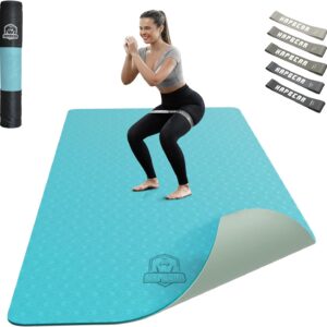 HAPBEAR Large Yoga Mat – 72″x36″x6mm (1/4 inch), Extra Wide Non-Slip Exercise Mat for Home Workout, Yoga, Pilates & Stretching, Durable & Eco-Friendly, Includes Bonus Resistance Bands & Carry Bag