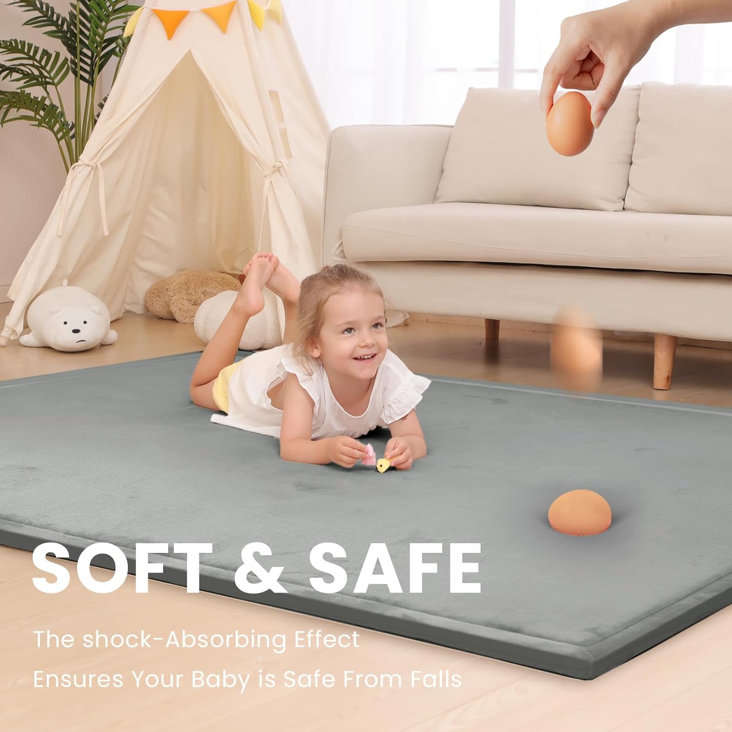 Baby Play Mat for Floor,1.3" Thick Memory foam Tummy Time Mat,Soft Coral Velvet Nursery Rug,Extra Large Non Slip Crawling Mats for Toddlers,Infants,kids,Yoga Mats & Tatami Style for Living Room(Dark Gray) - Image 4
