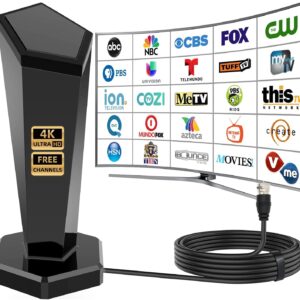 2025 TV Antenna Indoor,450+ Mile Range Digital Antenna for Smart TV,360°&Long Range Reception HDTV Antenna for Local Channels with Strong Magnetic Base Support 8K 4K 1080p All TVs 10FT Coax Cable
