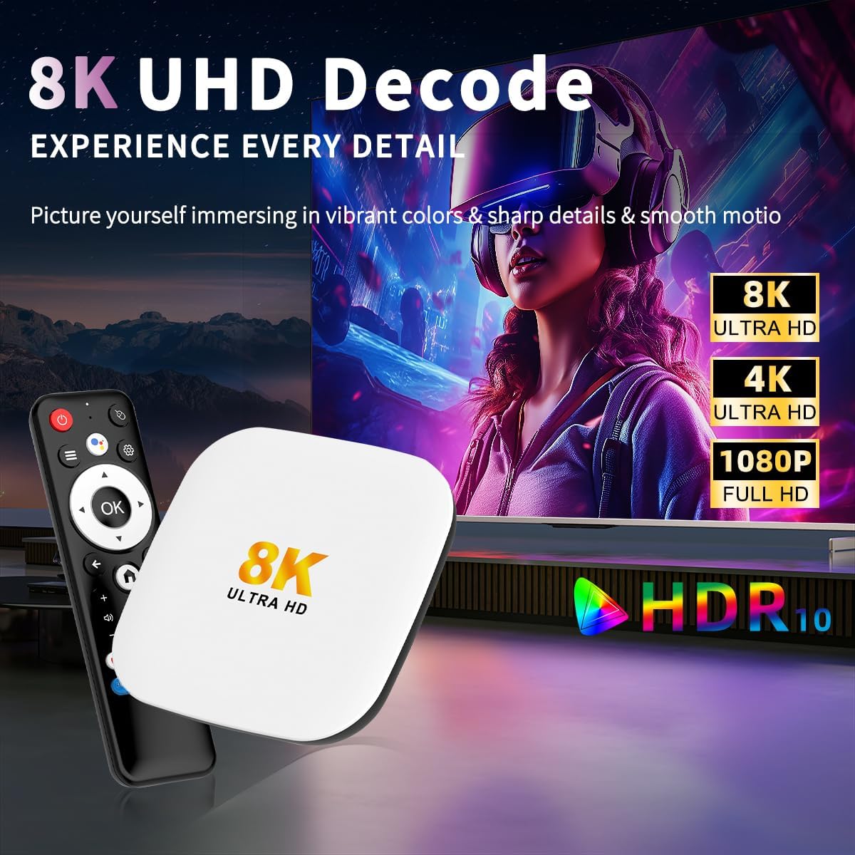 Android 14 TV Box 2025, LEFFOT M2 Plus 4K UHD Streaming Device for TV, with Google Play, Voice Remote, 2.4G&5G WiFi 6, BT 5.4, HDR10, 3D, Smart TV Box for Home TV Netflix YouTube (4GB-128GB) - Image 4