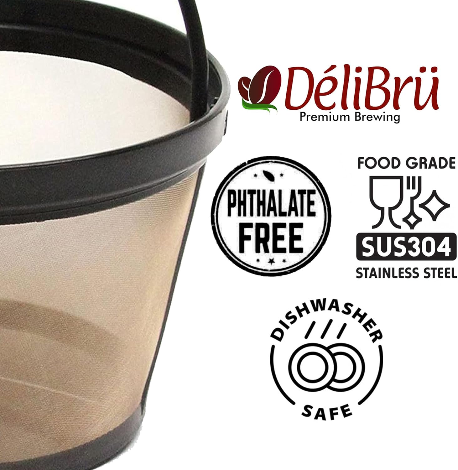 Delibru Gold Toned Reusable 8-12 Cup Basket Coffee Filter fits Mr. Coffee Makers and other Brand Brewers. Permanent Replacement for your Paper Filter, BPA Free - Image 7