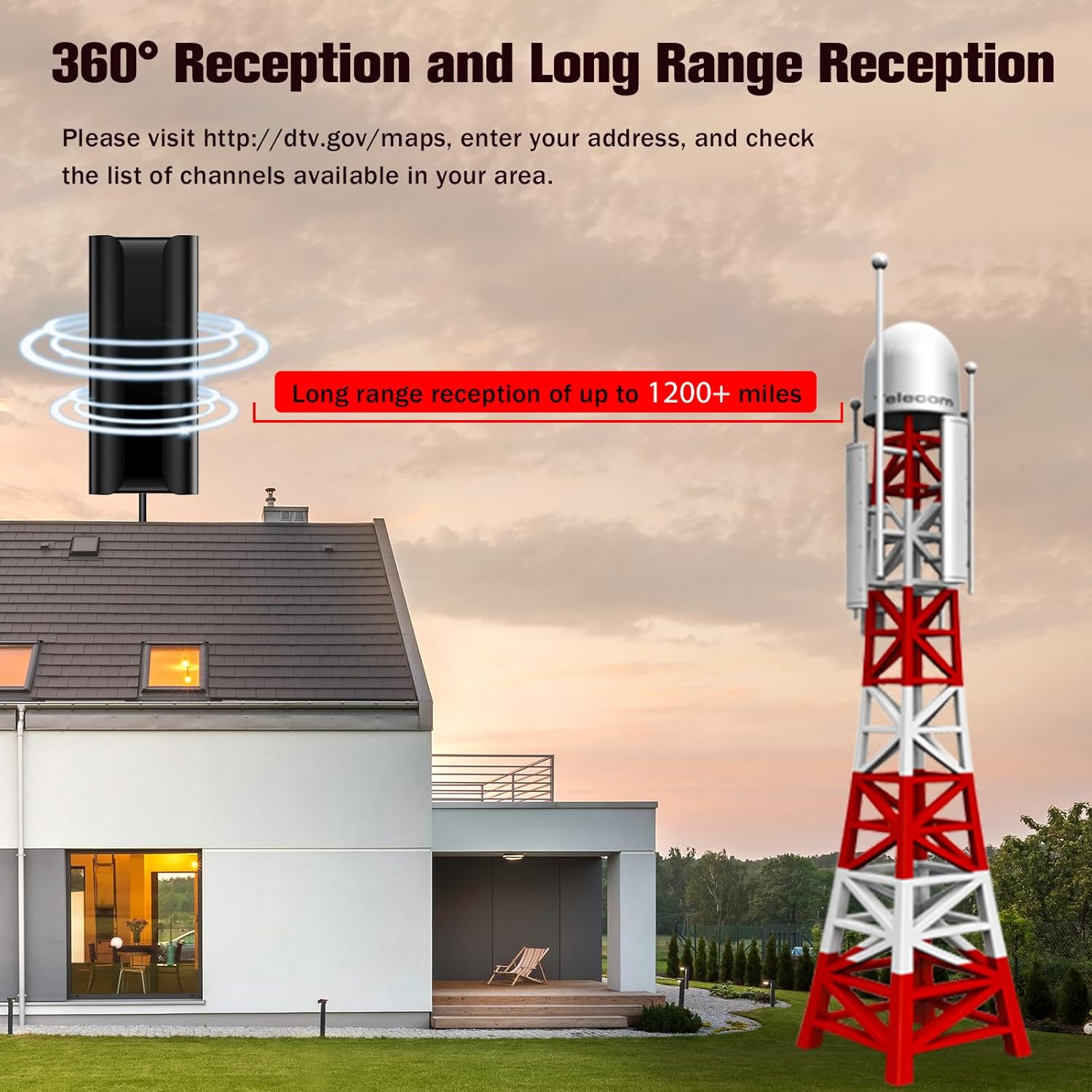 2025 Upgraded TV Antenna Indoor, 1200+ Miles Long Range Digital Antenna for Smart TV, Strongest Antenna for Local Channels, HD, Supports 4K, 8K, 1080P - Image 2