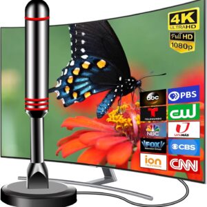 TV Antenna for Smart TV Indoor, 2025 Digital Indoor Antennas with Strong Magnetic Base, 360°&Long Range Reception TV Antenna for Local Channels, Easy Setup Digital HD Antenna for TV Without Cable