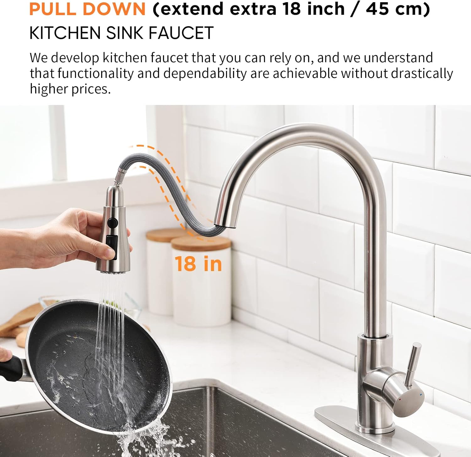 Kitchen Faucet with Pull Down Sprayer Brushed Nickel for Kitchen Sink High Arc Single Hole Deck Mount Single Handle Faucets Stainless Steel llaves para fregaderos de cocina - Image 3