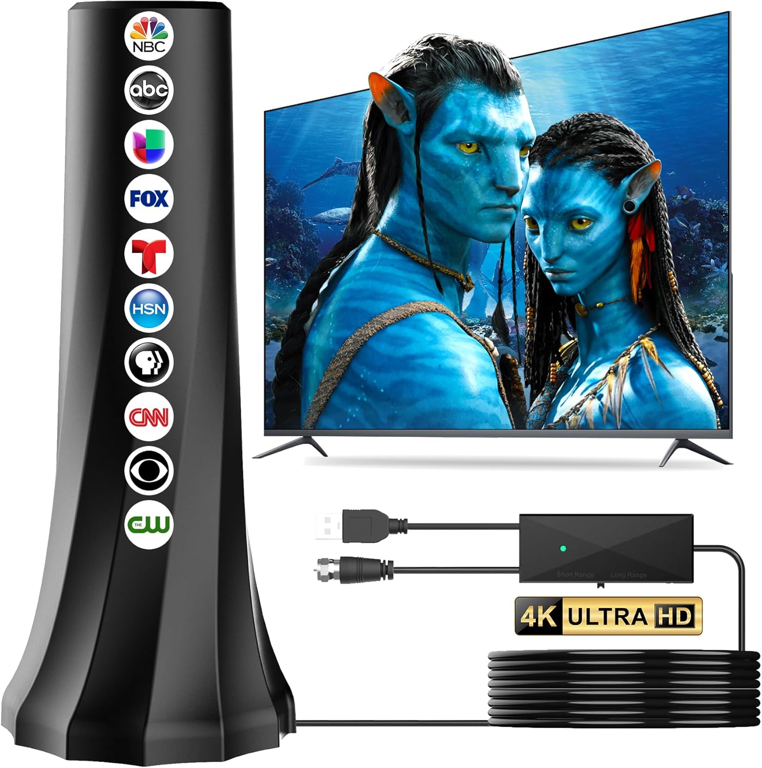 2026 TV Antenna Indoor,Antenna for Smart TV 1900+ Miles Range,HDTV Antennas for Local Channels 360° Signal Booster Reception,Portable Antenna Indoor Outdoor Support 8K 4K 1080p All TVs-25FT Coax Cable